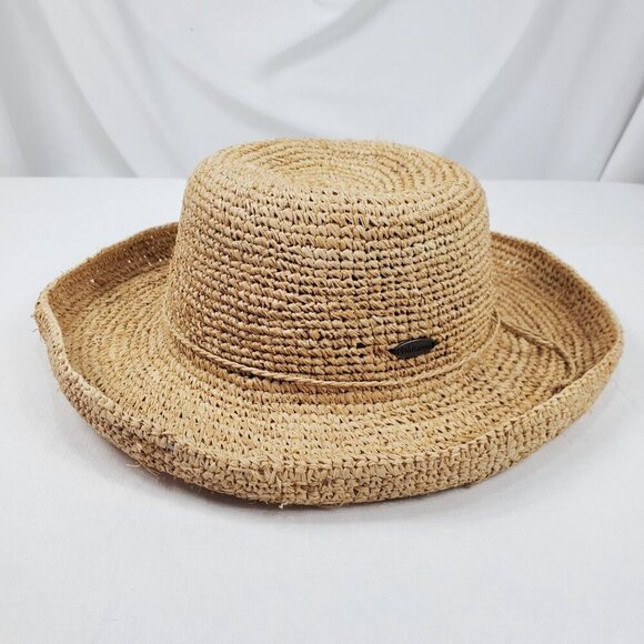 Wallaroo Women's Catalina Beige Sun Hat Hand-Crocheted Genuine Raffia Drawstring